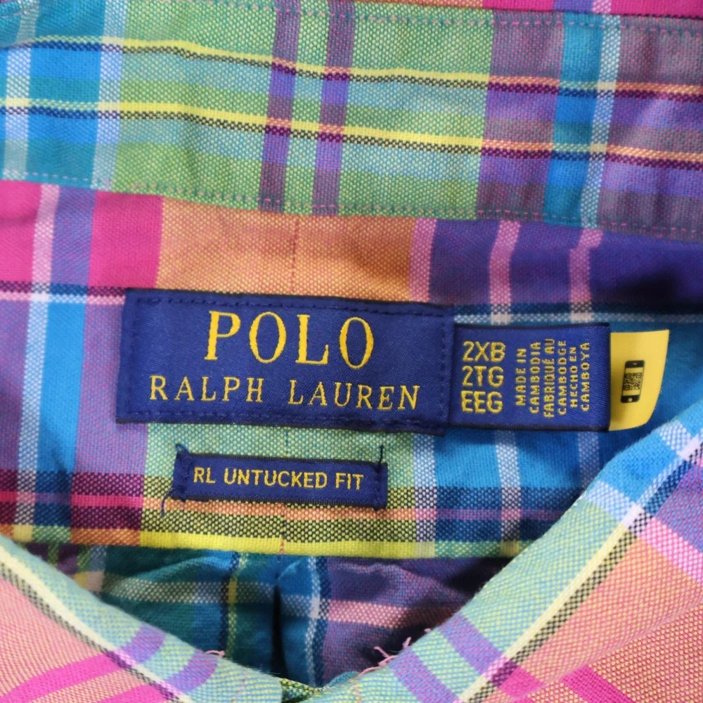 Polo Ralph Lauren Mens 2XB Untucked Fit Madras Plaid Short Sleeve Shirt Multi